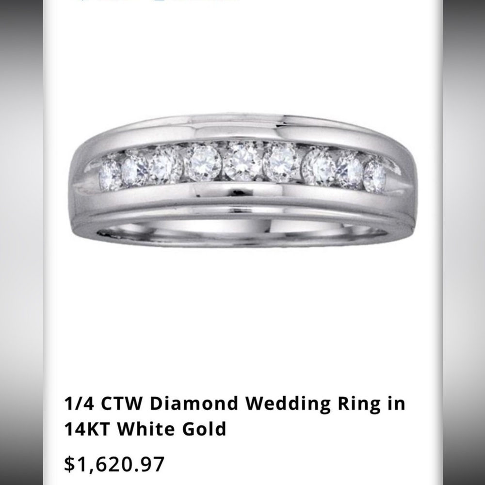 1/4 CTW Men’s Diamond Wedding Ring in 14KT White Gold